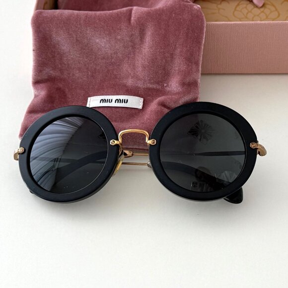 MIU MIU 49mm Round Sunglasses – Black/Gold - Picture 6 of 11